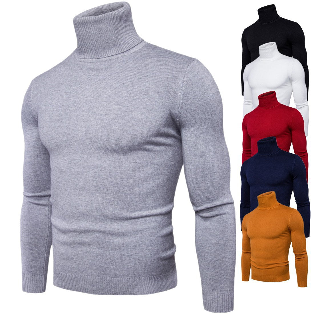 Amazon foreign trade autumn and winter new men's solid color slim turtleneck sweater sweater plus size men's pullover base shirt