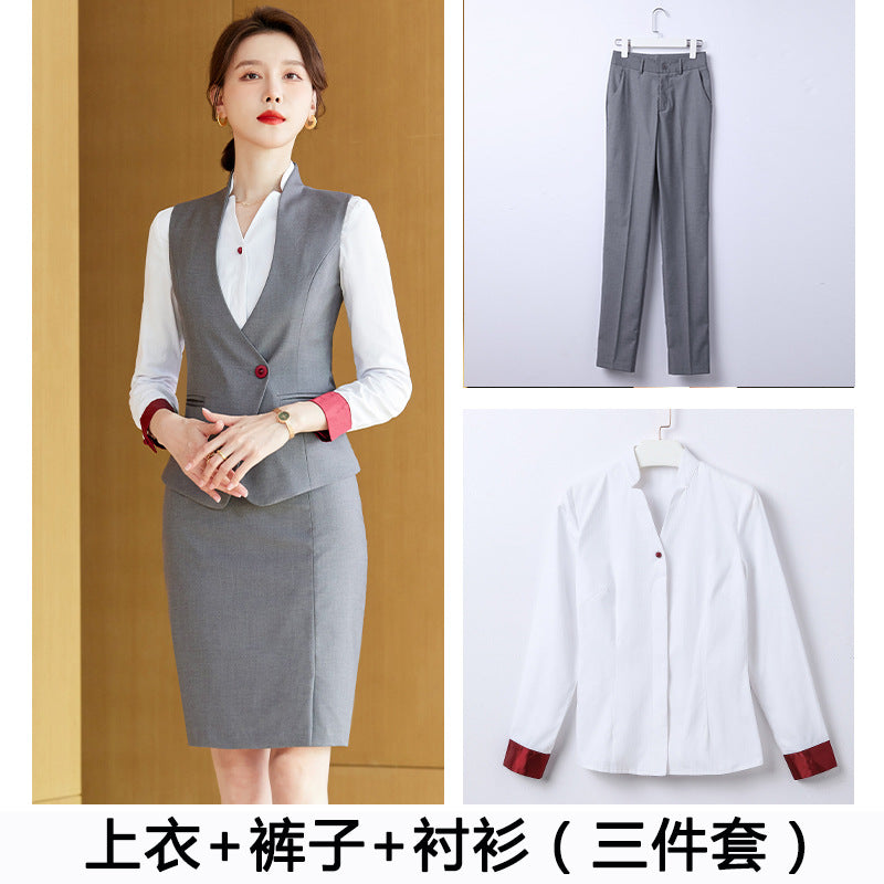 Gray vest suit men and women with the same style spring and autumn temperament hotel front desk overalls business attire vest sales tooling