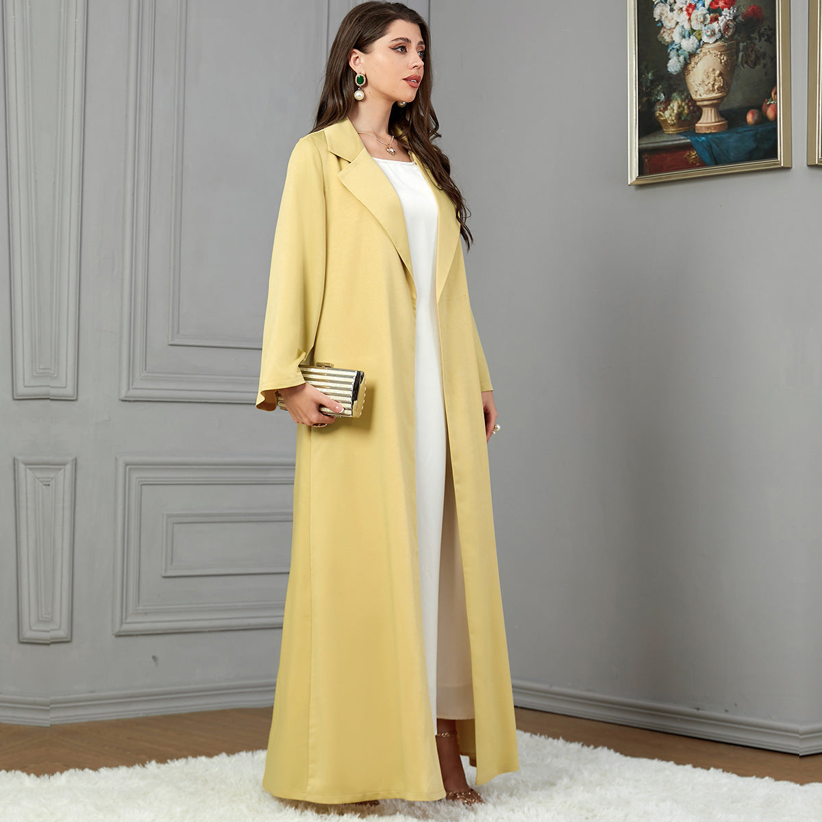 37992025 Autumn and Winter Hot-Selling Yellow Lapel Jacket Women's Fashionable Long-Sleeved Outerwear