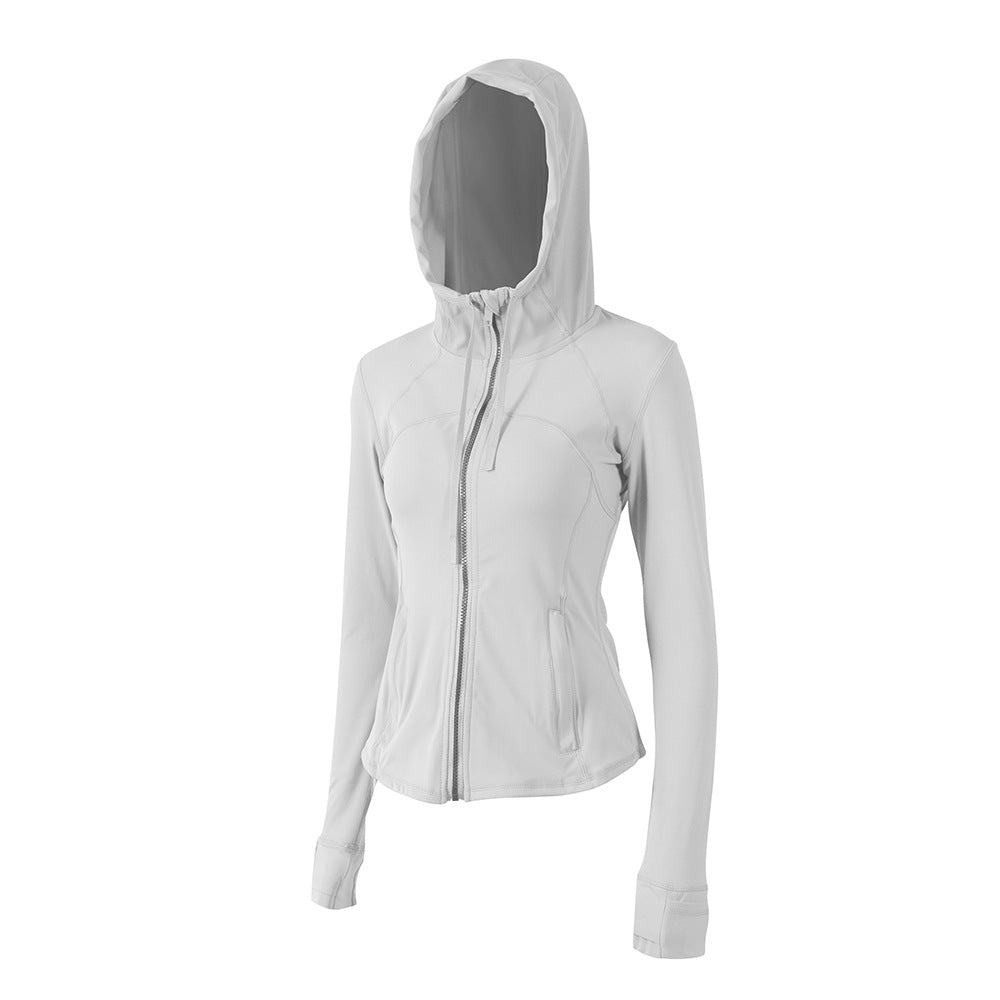 Autumn Yoga Clothing Hooded Fitness Hoodie Quick-drying Jacket Slim-fit Double-sided Scrusted Nylon Breathable Women's Sports Jacket