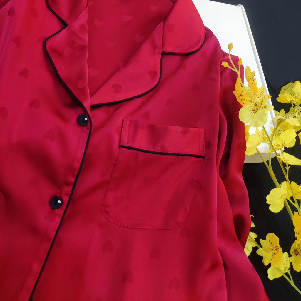 2024 New Wedding New Year Couple Red Pajamas Women's Spring and Autumn Ice Silk Long-Sleeved Pants Men's Aunt Home Clothing Set