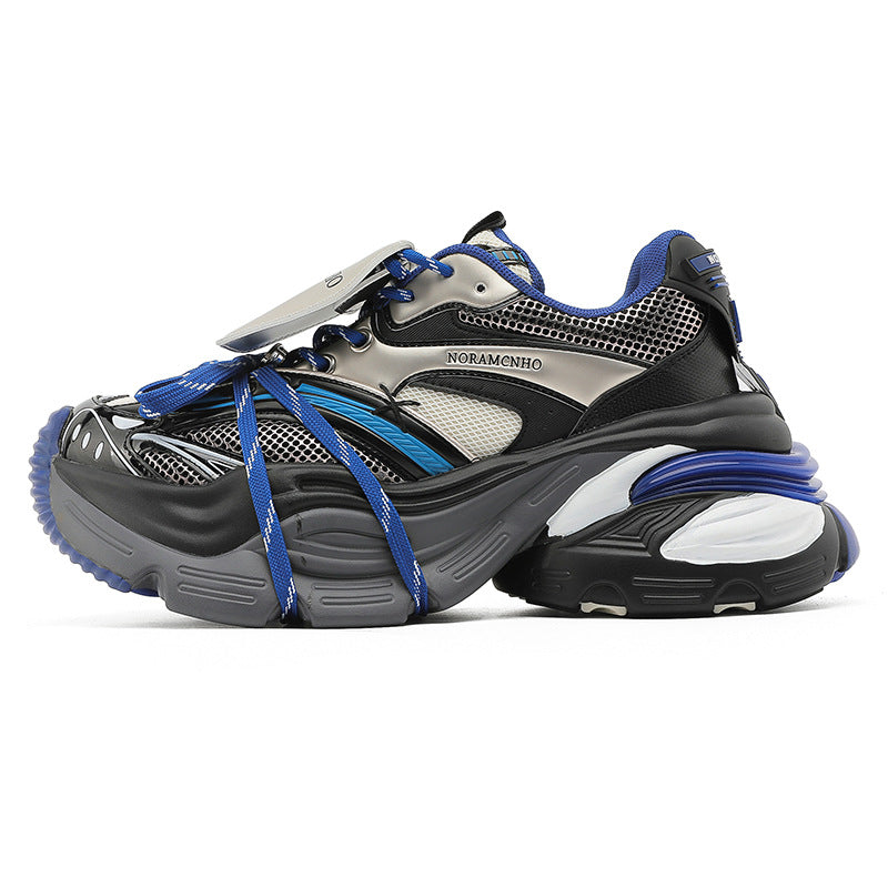 Klein Blue Deconstructed Lace-Up Dad Shoes for Women 2025 Spring and Autumn New Men's Mesh Thick-Soled Height-Increasing Sneakers