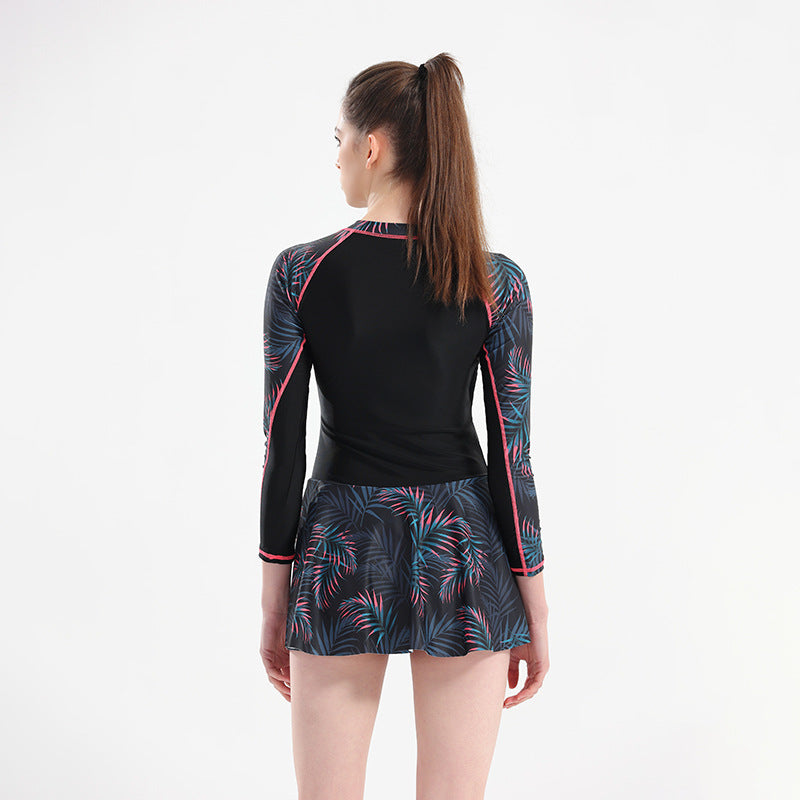 Swimwear Women's New Long-sleeved Sunscreen Conjoined Large Size Conservative Skirt Flesh Covering Slimming Sports Hot Spring Swimwear