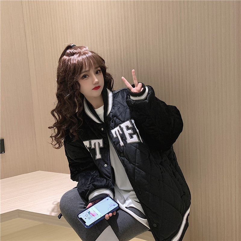 American-Style Baseball Jacket Couple Cotton Jacket Women's Padded Autumn and Winter New Year New Style Student Loose Korean Version Bf Harajuku Style Jacket