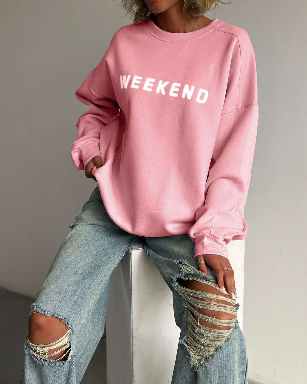 Amazon Cross-Border European and American Women's Casual Printed Thick Versatile Long-Sleeve Sweatshirt Mid-Length Winter Style