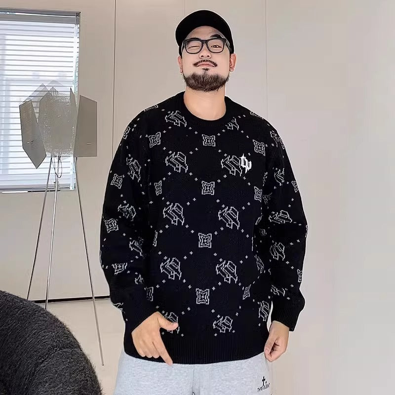 Trendy Brand plus size Men's Autumn and Winter Fake Two-piece Sweater Pullover Fatty Plus Plus Casual Fashion Loose Knitted Sweater