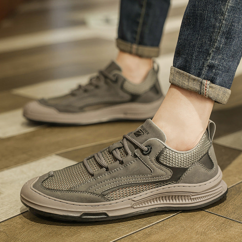 Mesh Men's Shoes Thin Summer 2025 New Versatile Casual Leather Shoes Thick-Soled Men's Sports Workwear Student Sneakers
