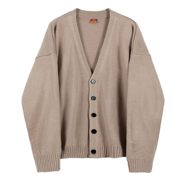 Fashionable Brand Knitwear Men's V Neck Single-Breasted Pure Color Knitwear Cardigan Men's 2022 Autumn and Winter Loose Casual Long-Sleeved Jacket