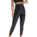 Cross-Border European and American Women's High-Waisted Buttoned Pants Black Leather Tummy Control Fitness Yoga Casual Body Shaping Butt-Lifting Pants