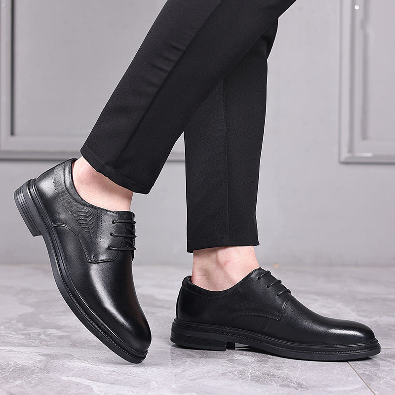 Men's Leather Shoes, Business Formal Wear, Genuine Leather Casual Shoes, Men's Black British Style Height-Increasing Versatile Work and Wedding Shoes