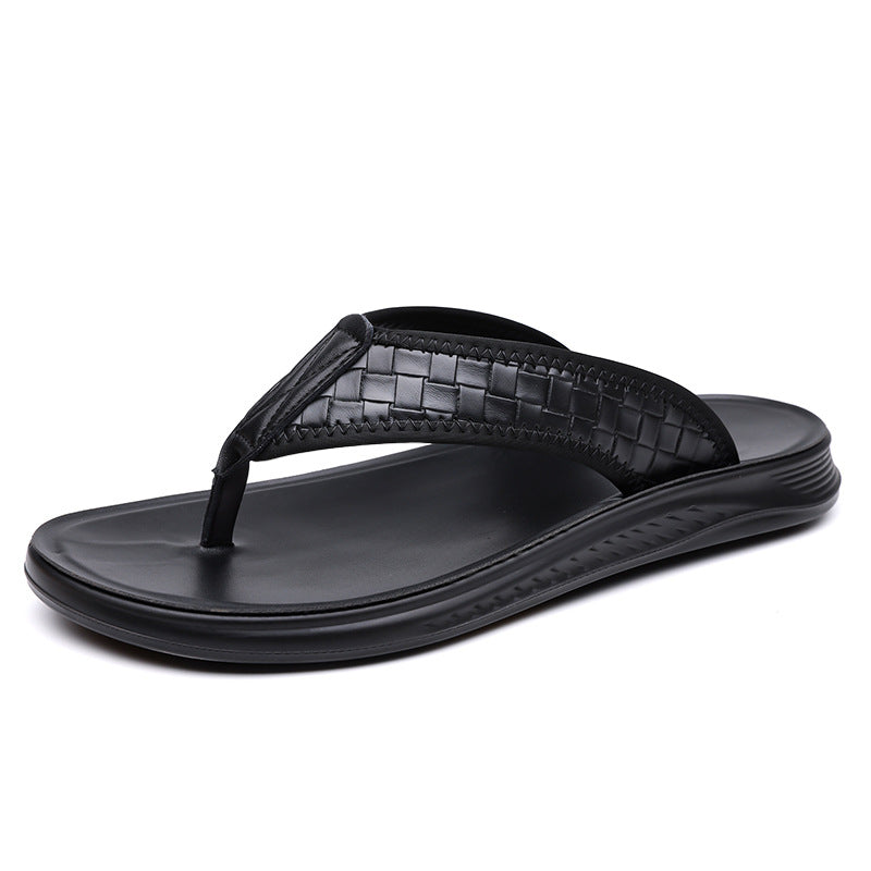 Stomp Sense Summer New Sandals Men's Flip-flops Casual Beach Shoes Genuine Leather Breathable Home Non-slip Slippers for Men