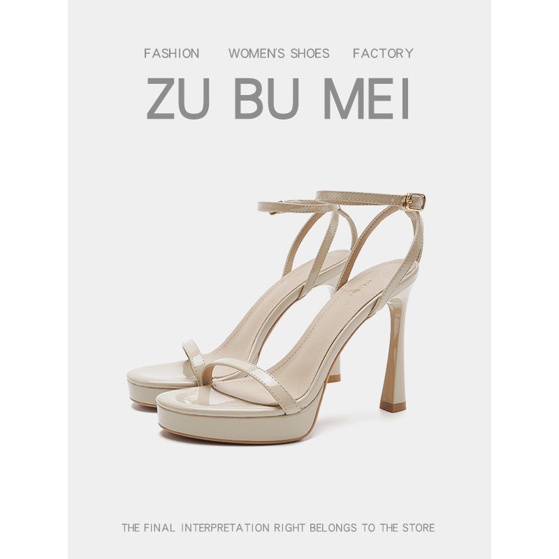 113-5 Sexy Open-Toe High-Heeled Sandals for Women, Round Toe Stiletto Heels, Waterproof Platform Nude High Heels for Women That Are Not Tiring for the Feet