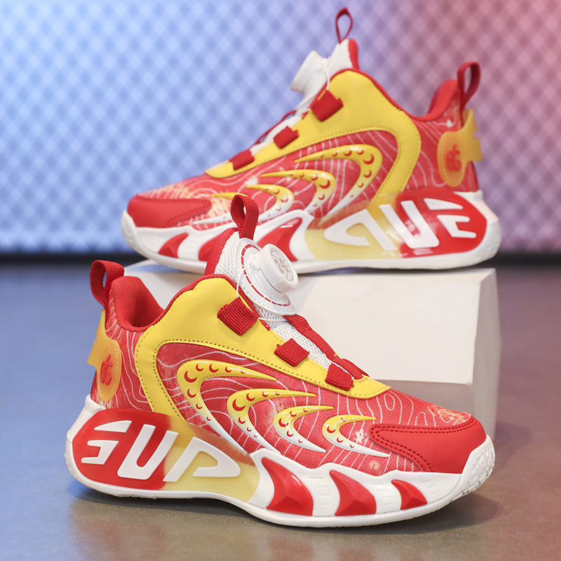 Boys' Shoes Spring 2026 New Model Children's Rotating Buckle Sneakers for Older Kids Breathable Boys' Running Basketball Shoes