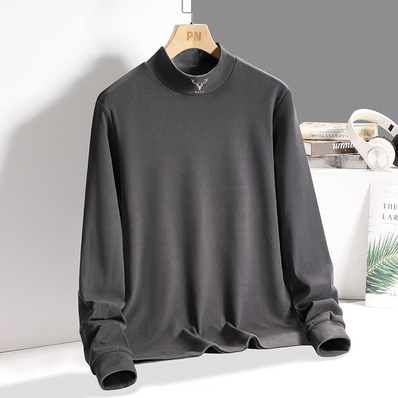 Half-High Collar Thermal Sweatshirt Solid Color Pullover Thick Long-Sleeve T-Shirt High-Neck Base Shirt Men's Versatile Inner Wear Men's Sweatshirt
