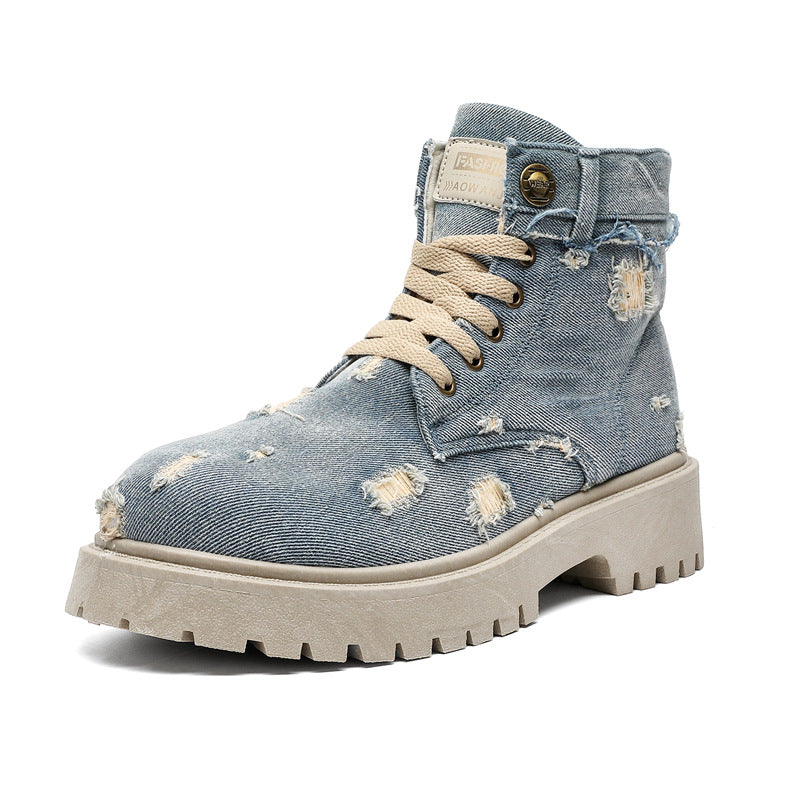 Men's Rip Cowboy Boots Vintage Martin Boots Breathable Ankle Boots Autumn Thick-soled Men's Boots British Style Workwear Single Boots Z32