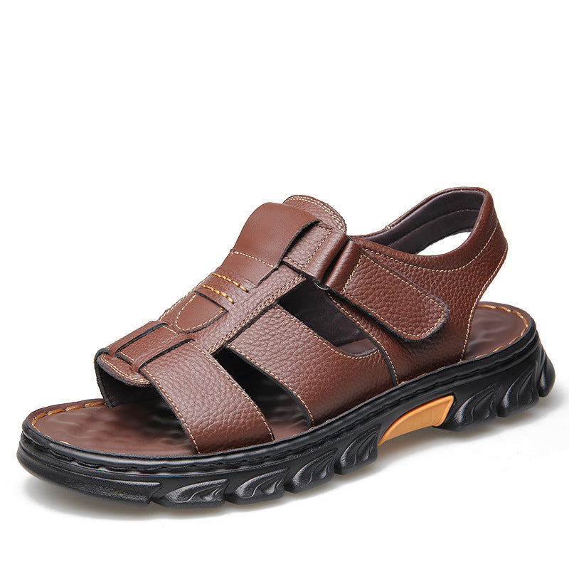 Sandals Men's New Men's Beach Shoes Cowhide Sandals Outdoor Shoes Non-Slip Thick-Soled Roman Leather Sandals for Men