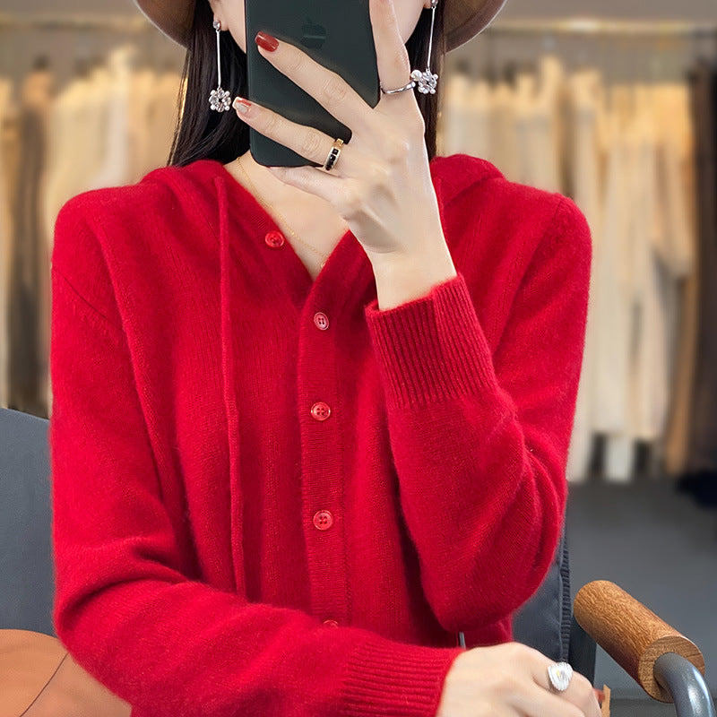 Autumn and winter New hooded cardigan long-sleeved women's hoodie Western style all-match sweater loose outer wear undershirt