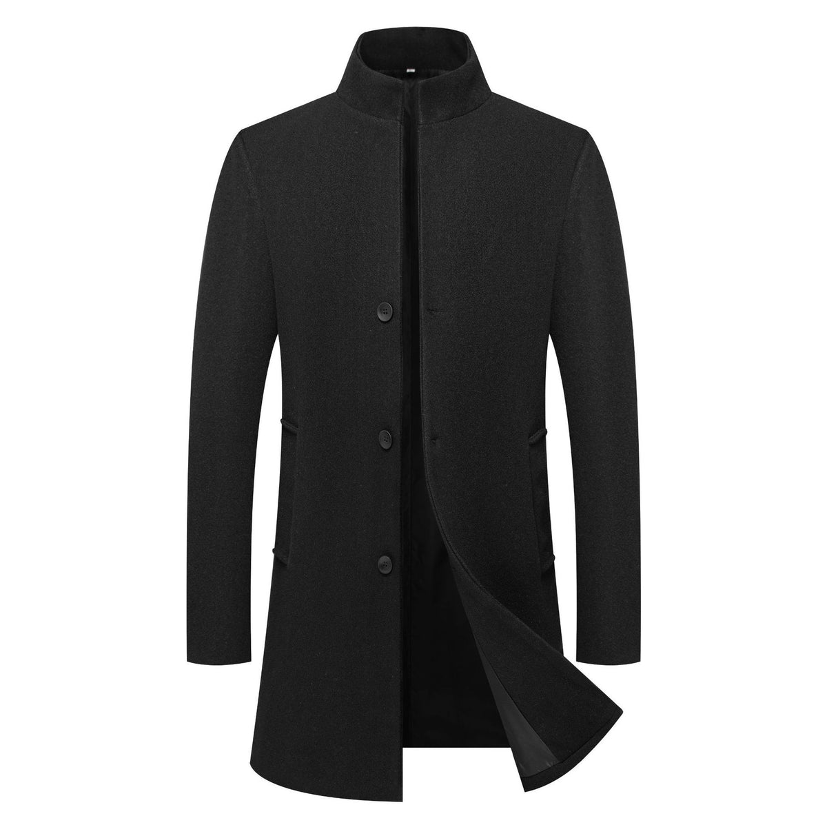 Foreign Trade Autumn and Winter New Men's Clothing Men's Stand Collar Mid-Length Woolen Outwear Pure Color Youth Casual Windbreaker Jacket Trendy