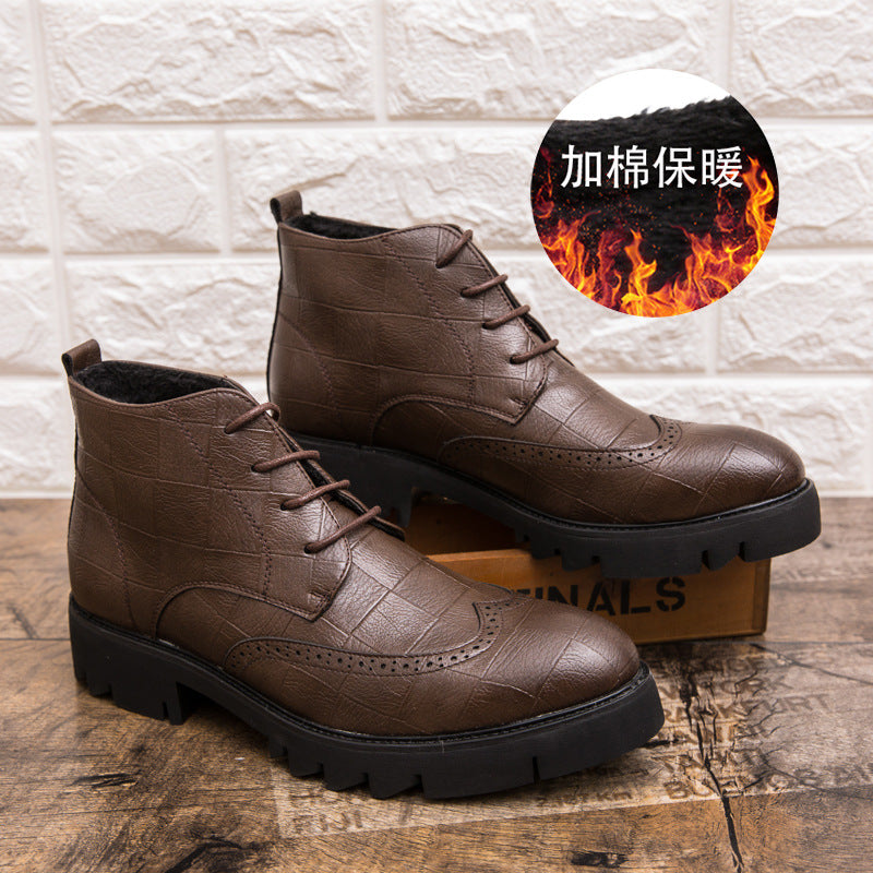 Men's Leather Boots Autumn and Winter New Men's Ankle Shoes Fashion British Style Business Leather Shoes Vintage fleece-lined Trendy Ankle Boots