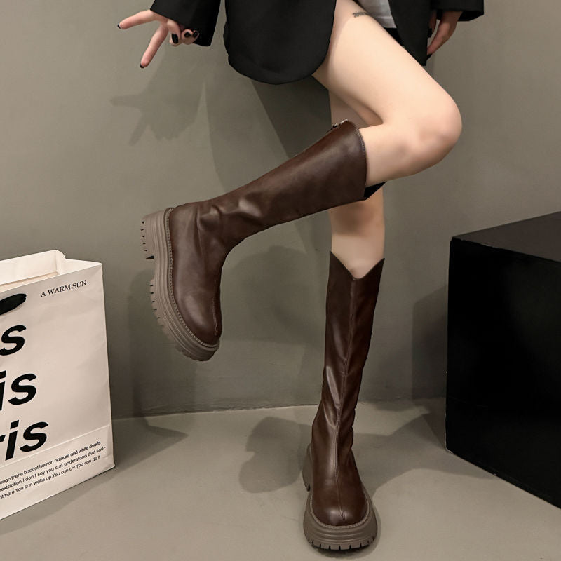 Short Boots for Women 2025 New Autum British Fashion Boots Thick-Soled Women's Shoes Slim Boots New Mid-Calf Boots for Small People