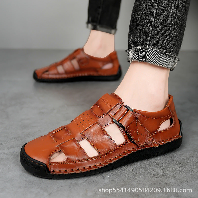 Cross-border explosions plus size long-term stocking hand-stitched leather casual beach men's sandals
