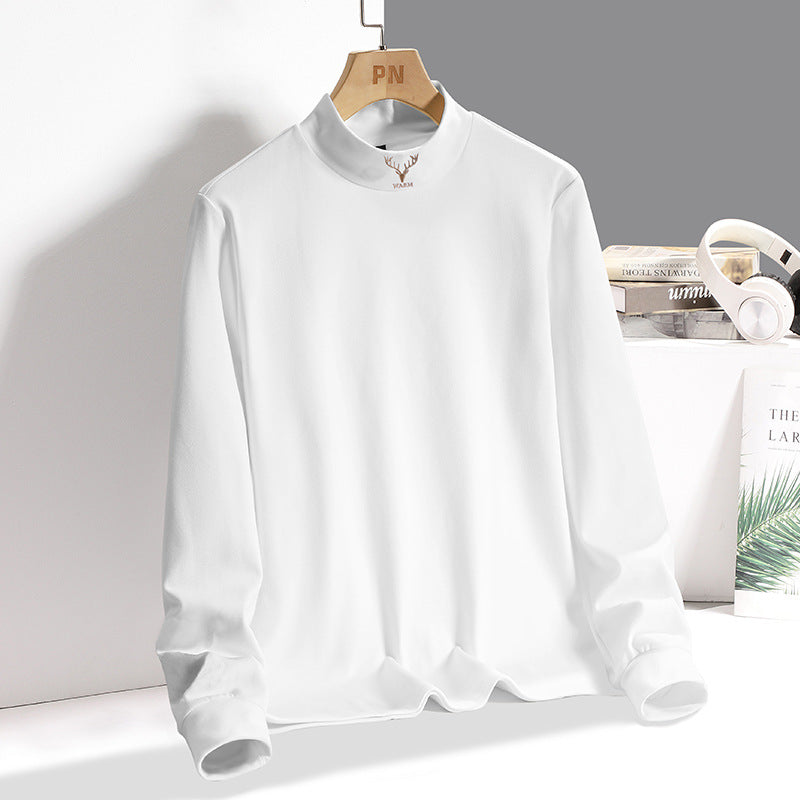 Half-High Collar Thermal Sweatshirt Solid Color Pullover Thick Long-Sleeve T-Shirt High-Neck Base Shirt Men's Versatile Inner Wear Men's Sweatshirt