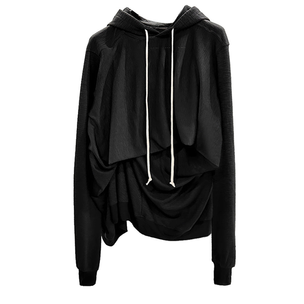 SUBHUMAN  Dark Autumn and Winter Irregular Pullover Design Shaped Hooded Knitwear Sweater Top