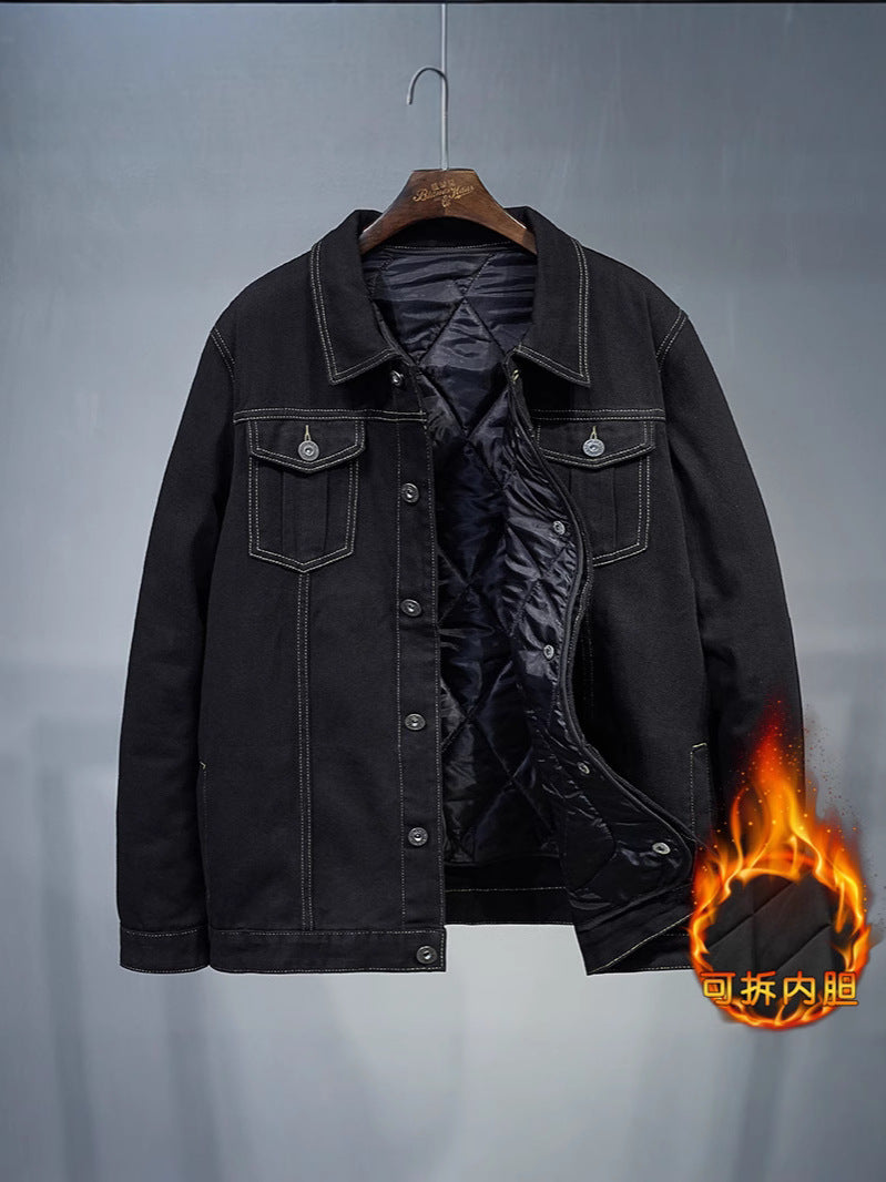 Fertilized Extra Large Loose Denim Coat fleece-lined Thickened plus size Men's Winter Jacket Warm Quilted Two-piece Top