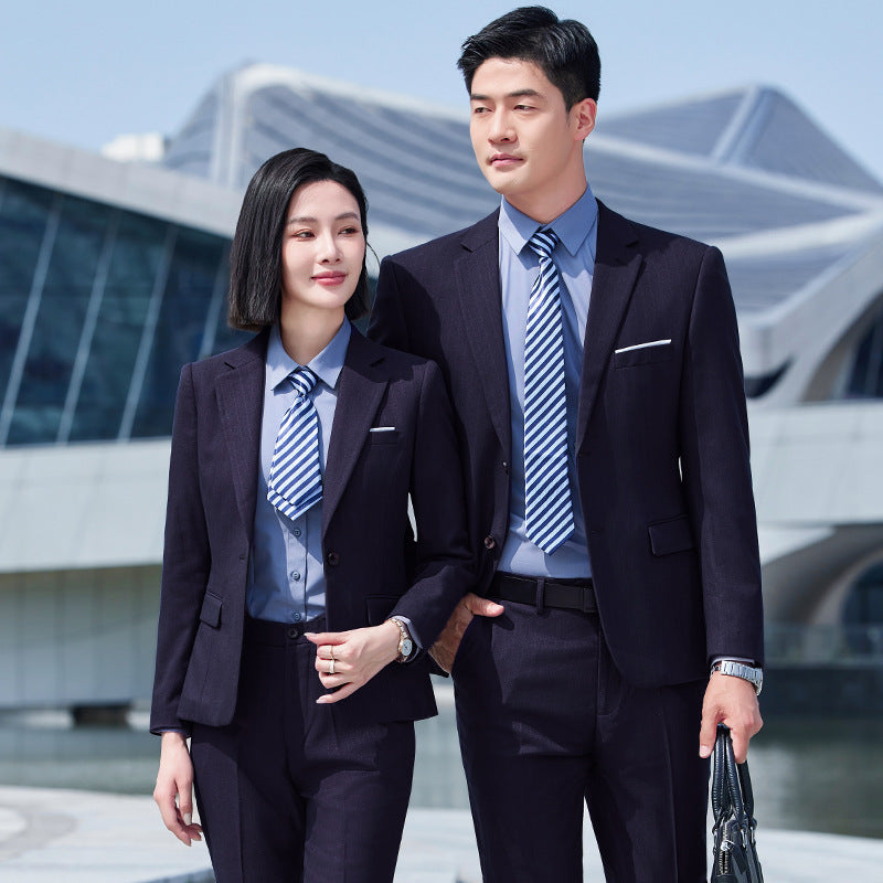 Thickened Elastic Stripe Suit Men's and Women's Same Style Advanced Sense Teachers' Business Wear Suit suit Civil Servant Work Clothes