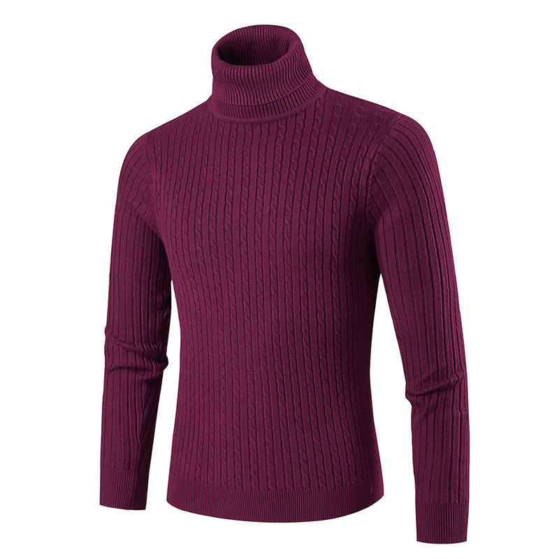 Foreign Trade 2024 New Men's Turtleneck Sweater Men's Autumn and Winter Simple Twist Knitted Shirt Inner Base Shirt Men's Top