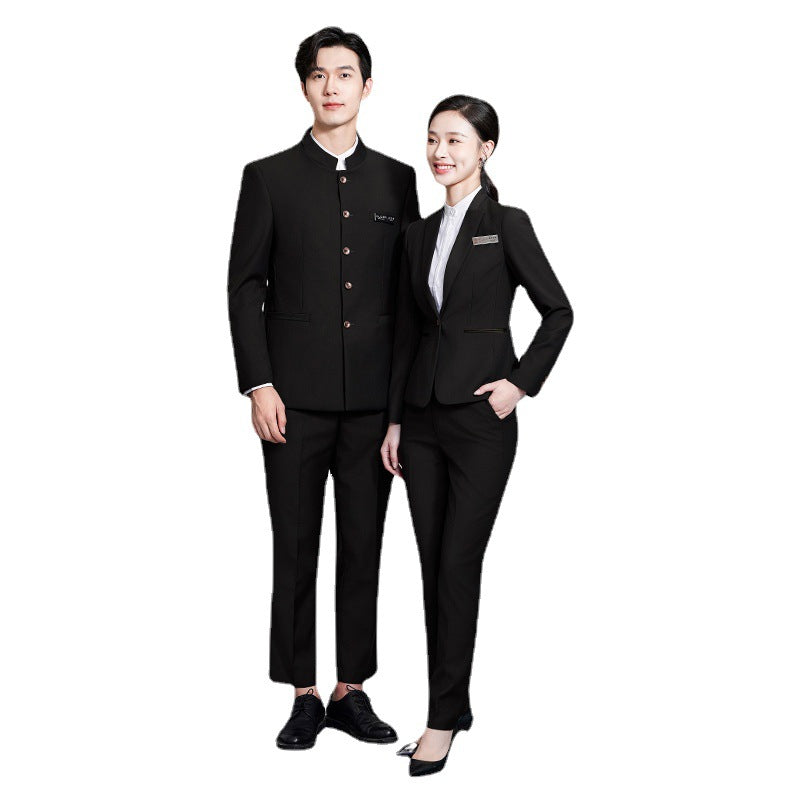Gray Business Attire for Men and Women, Autumn and Winter Slim Business Bamboo Pattern Suit, Women's Trousers and Vest