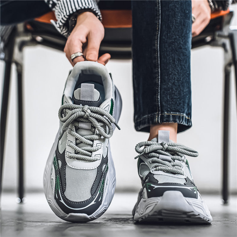 Men's Shoes, Spring Breathable Mesh Trendy Versatile Sneakers, Niche Design, Hong Kong Style Casual Thick-Soled Running Dad Shoes