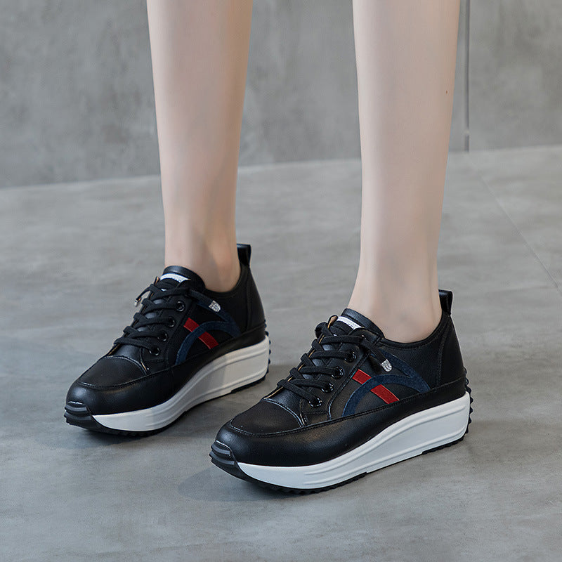 Women's White Sneakers with Hidden Height Increase, 2026 Spring New Casual Sports Shoes, Lightweight Platform Thick-Soled Dad Shoes for Women
