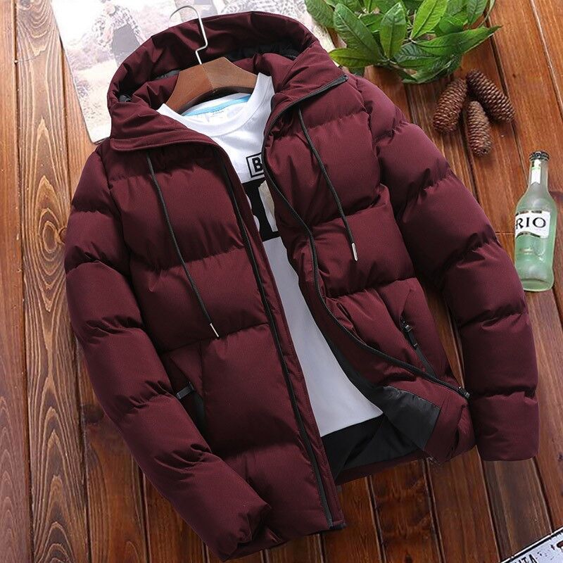 Men's 2024 Winter New Cotton-Padded Jacket, Short Thickened Puffer Jacket for Young Men, Men's Hooded Cotton Coat