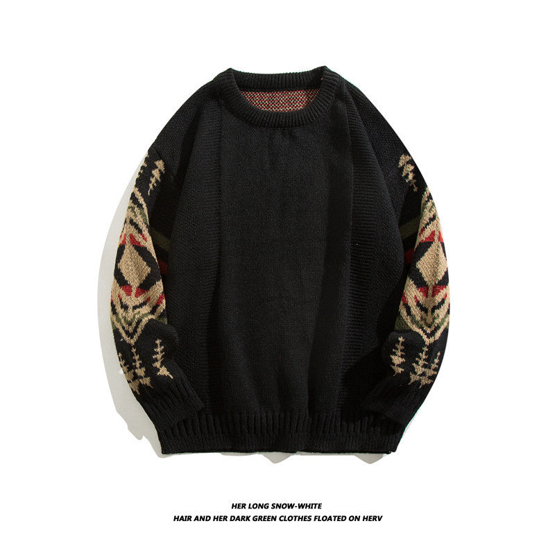 Autumn and Winter Vintage Ethnic Style Thickened Sweater Men's Ins American Style Lazy Style Round Neck Sweater Distinctive Base Sweater