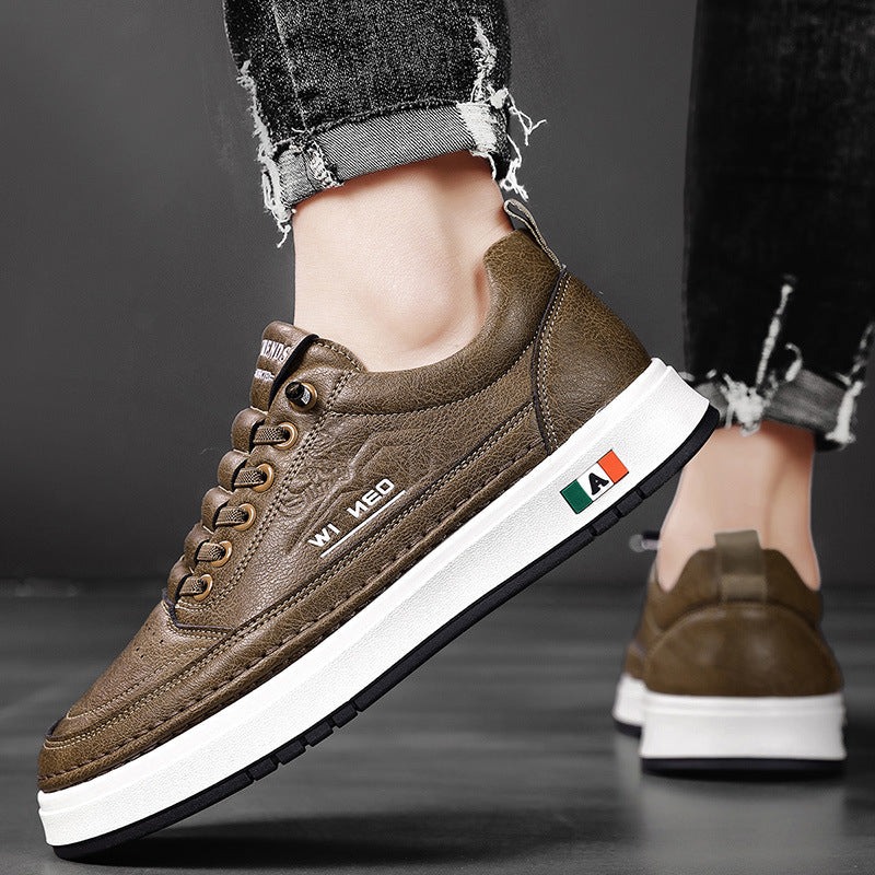 Men's Sneakers, Autumn 2026 New Style, High-End Leather Sports Shoes, Thick-Soled White Shoes, Men's Casual Shoes
