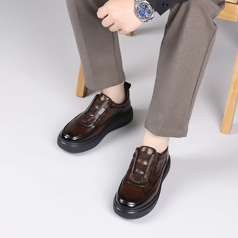 Men's Popular Sneakers, Genuine Leather, Versatile Men's Shoes, High-End Trendy Shoes, Slip-On Slip-On Shoes, Men's Commuter Casual Shoes