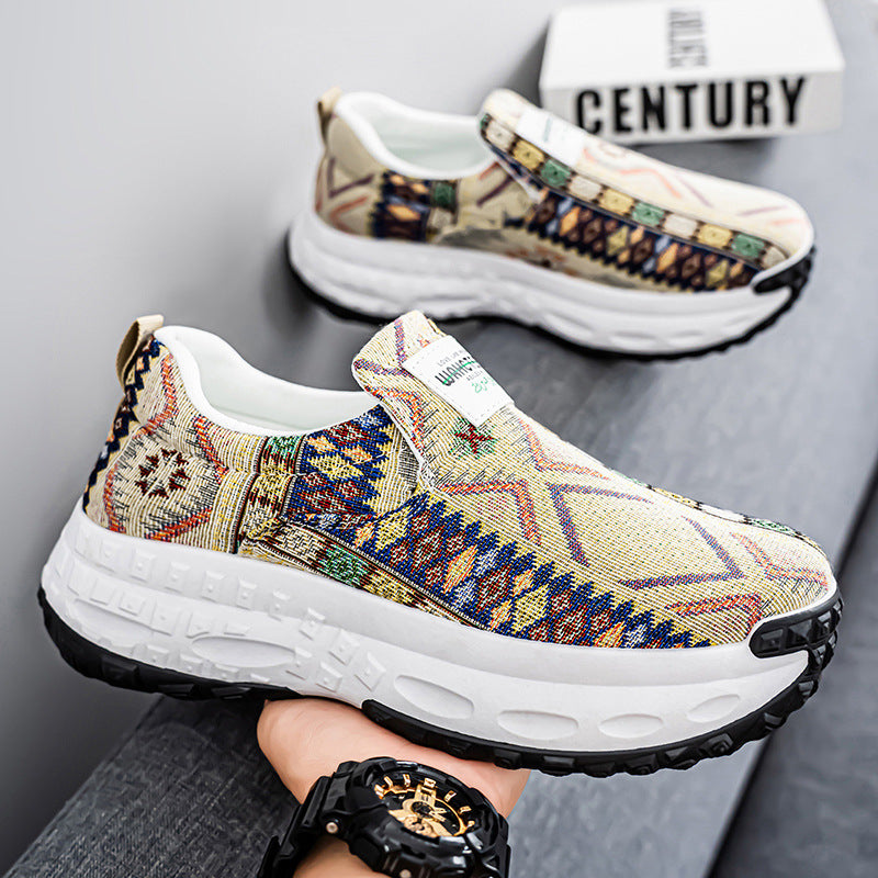 Men's Versatile Printed Thick-Soled Slip-On Canvas Sneakers for Middle-Aged and Young Adults