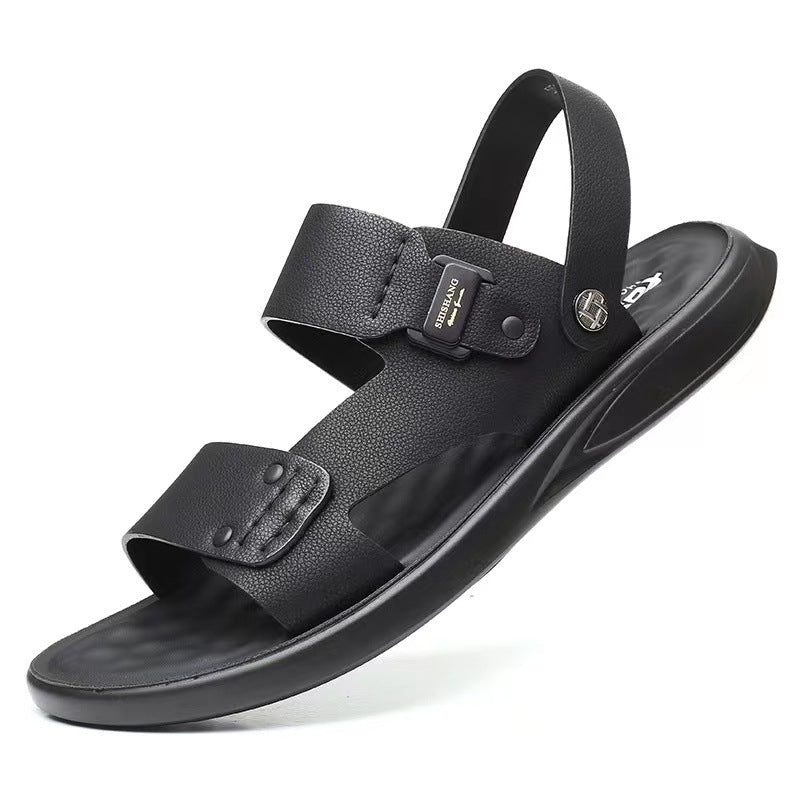Sandals Men's Genuine Leather Casual Sports Beach Shoes Summer New Fashionable Soft-Sole Dual-Use Slippers Non-Slip Sandals