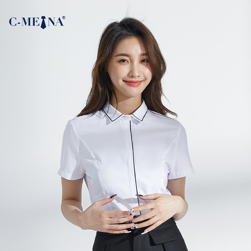 Summer New Women's Clothing, Women's Shirts, Short-Sleeved Shirts, Elegant Commuting Slim-Fit Fashion Professional Attire, Versatile for the Workplace
