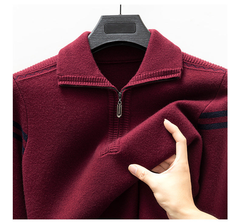 Half-Zip Knit Sweater for Men, Autumn and Winter Style, Men's Sweater for Middle-Aged Dads, Long-Sleeve Pullover, Solid Color Base Layer
