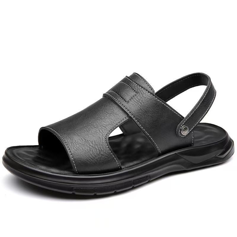 Dad Men's Sandals Summer Genuine Leather Soft-soled Non-slip Beach Shoes 2025 New Casual Fashionable Outwear Sandals