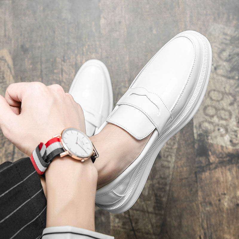 9502 White Men's Casual Men's Shoes, Slip-On Men's Shoes, Glossy Thick-Soled Loafers, Men's Studio Photography Small Leather Shoes