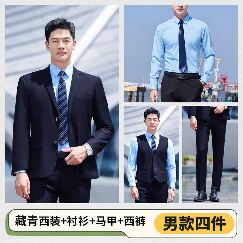 Autumn and Winter Thickened Men's Double-button Black Interview Business Dress Unisex Business Suit suit Three-piece Set