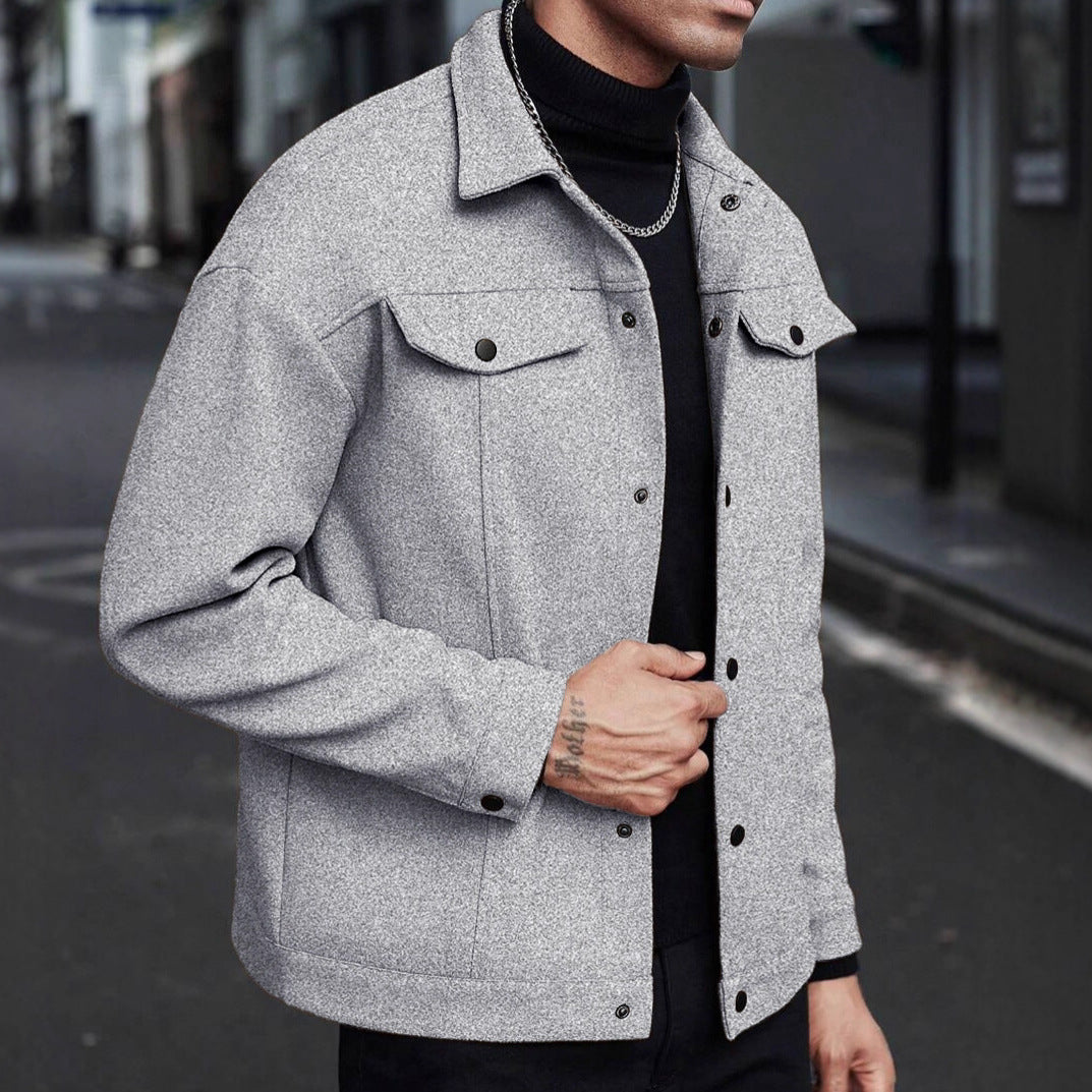 European and American Cross-Border Amazon Temu Autumn and Winter New Style Men's Woolen Lapel Jacket Casual Sports Business Jacket for Men