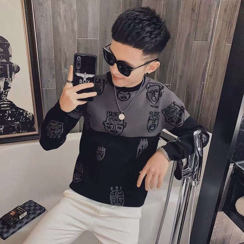 Autumn and Winter Knitted Sweater Men's Sweater Trendy Handsome Social Turtleneck Base Shirt for Male Students