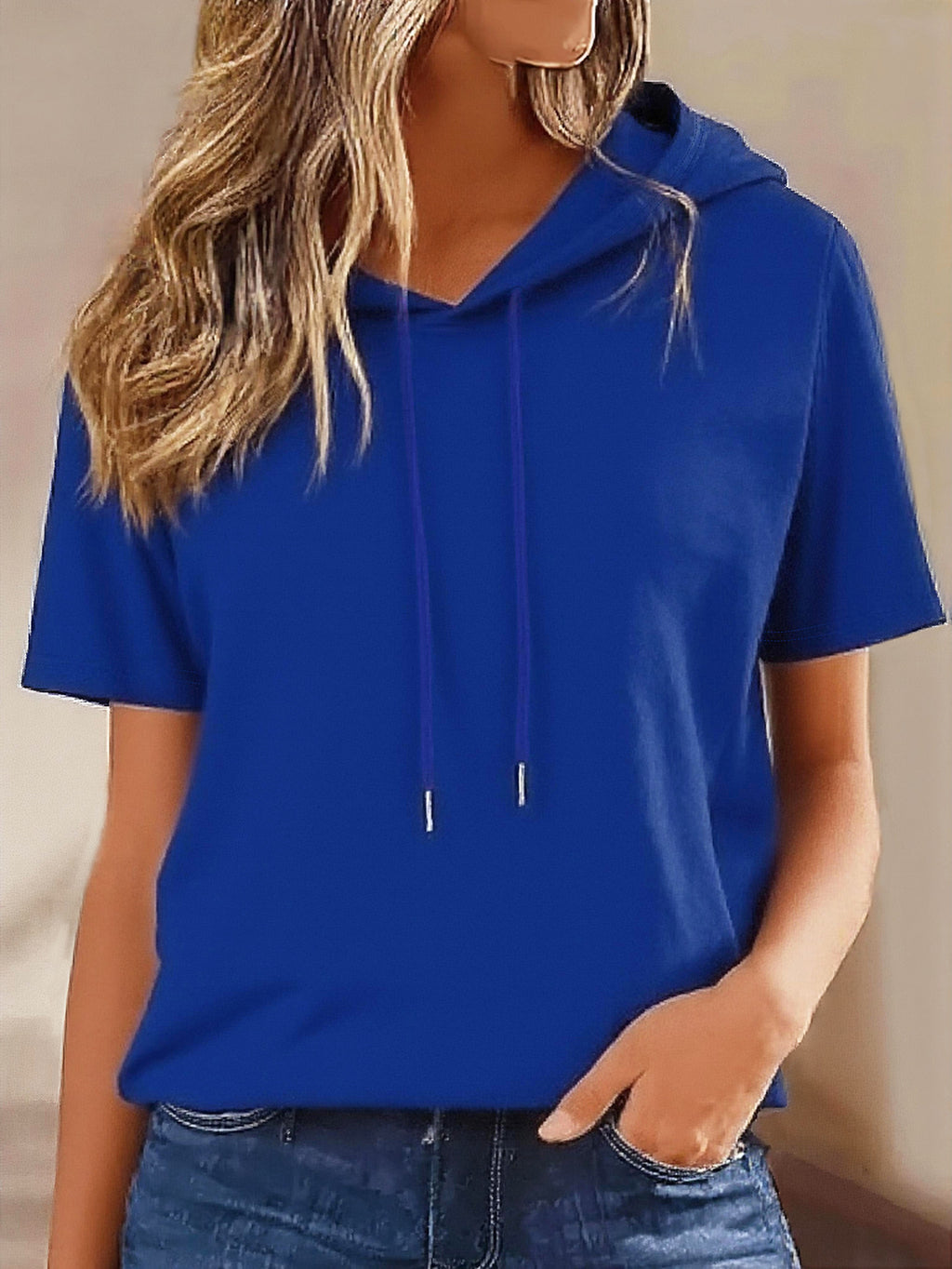 Cross-Border Amazon European and American Fashion Elegant Short-Sleeved Women's Short Hooded Sweatshirt
