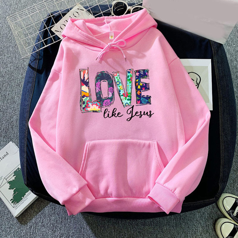 Foreign trade cross-border gradient pattern LOVE LIKE printed hooded hoodie autumn and winter European and American men's and women's tops