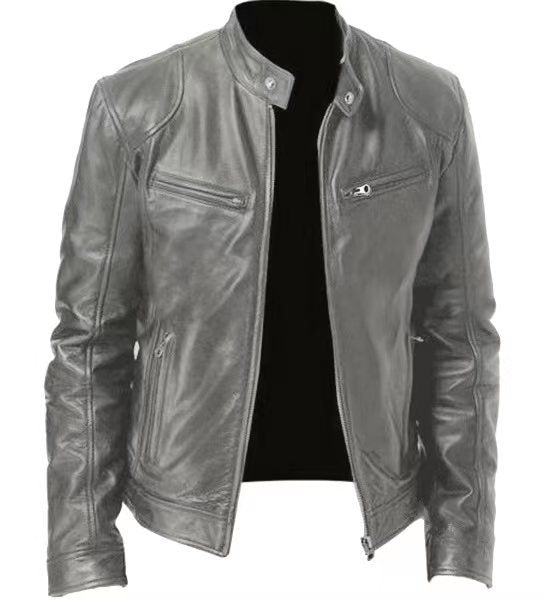 2024 Foreign Trade European and American Men's Clothing Men's Leather Jacket Male Teenager's Collar Punk Male Motorcycle Leather Jacket Batch