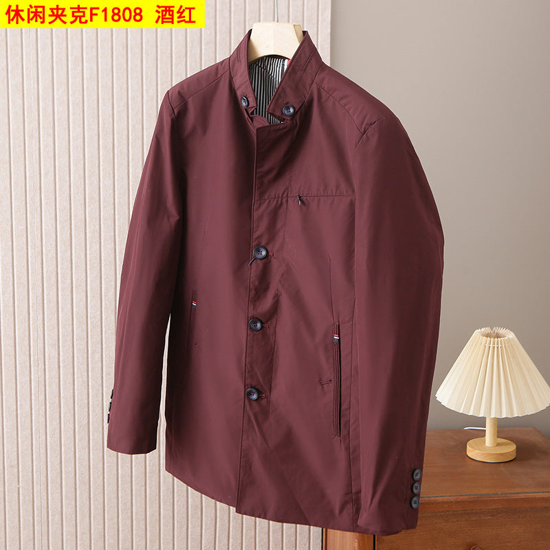 Middle-aged men's windbreaker spring and autumn thin stand collar single-breasted mid-length casual jacket coat men's F1808